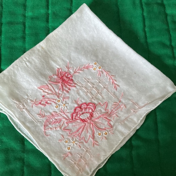 Set of 4 ladies floral handkerchieves, wh w/pink, red, aqua, purple $19 - Picture 2 of 5